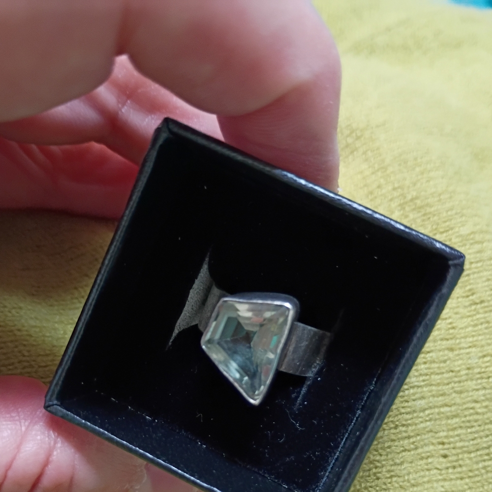 Sterling Silver Green Amethyst Assymetrical Statement Ring  - Sz 7.25